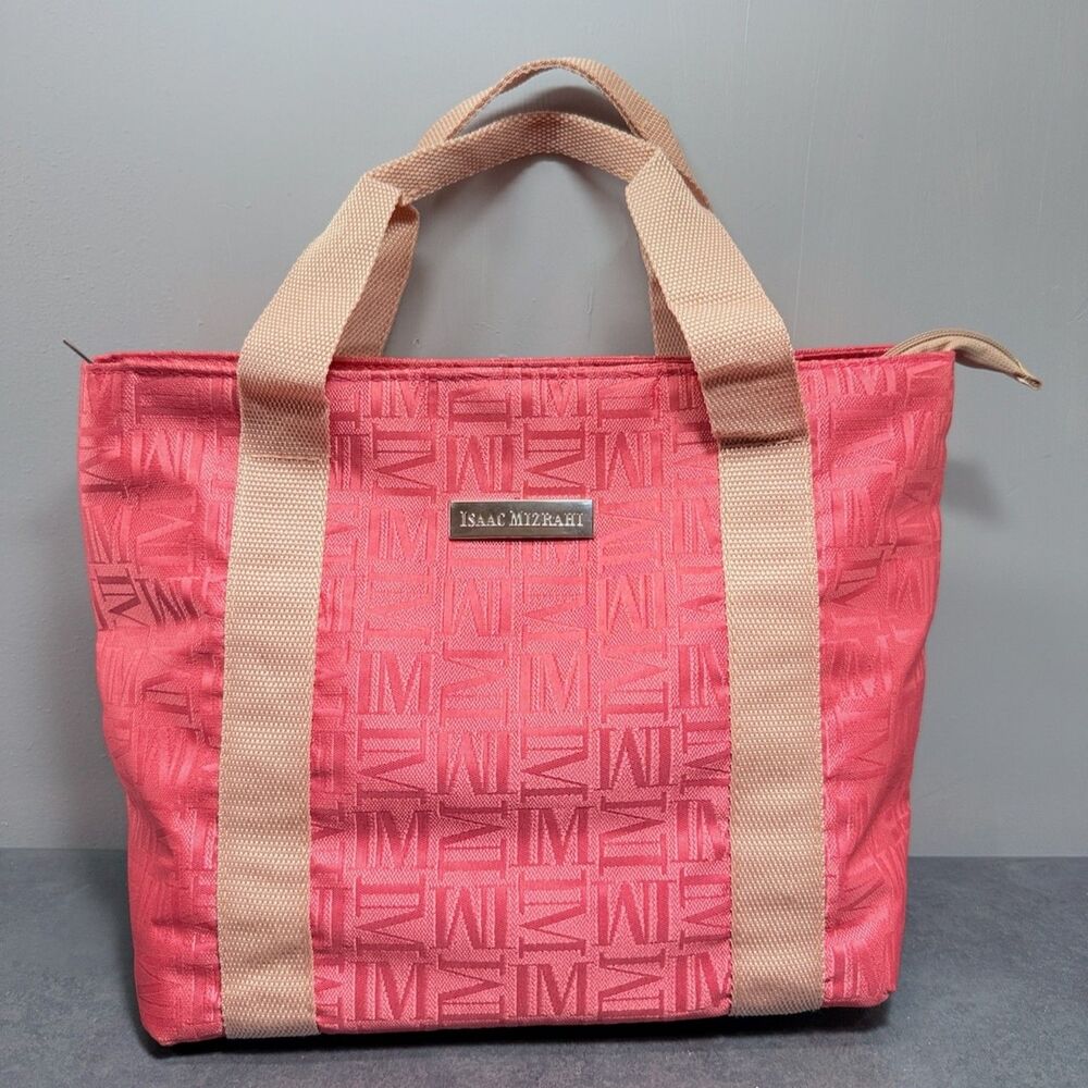 IM Monogram Isaac Mizrahi Insulated Lunch Tote Coral Zip Top